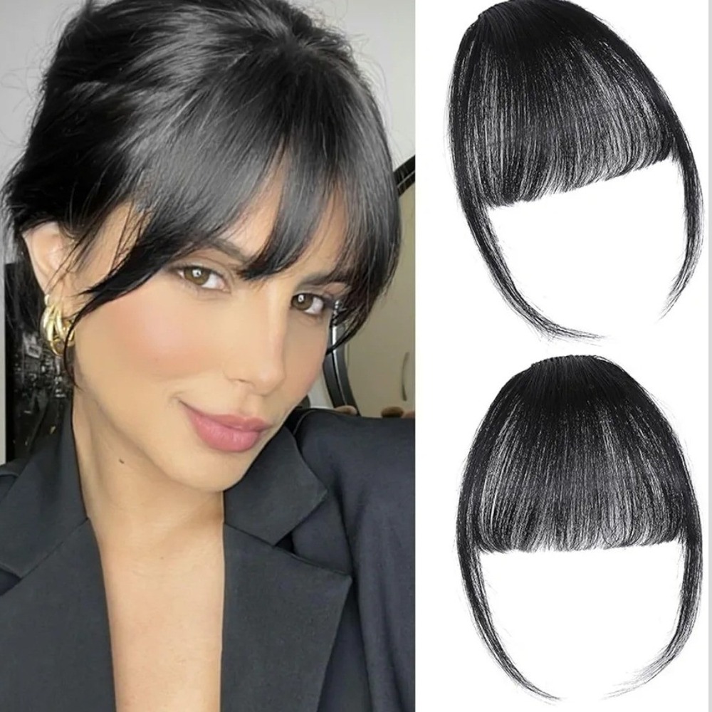 KAWAII Clip In Bangs Hair Extensions Natural Black Wispy NEW